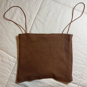 Zara Brown Ribbed Spaghetti Strap Top